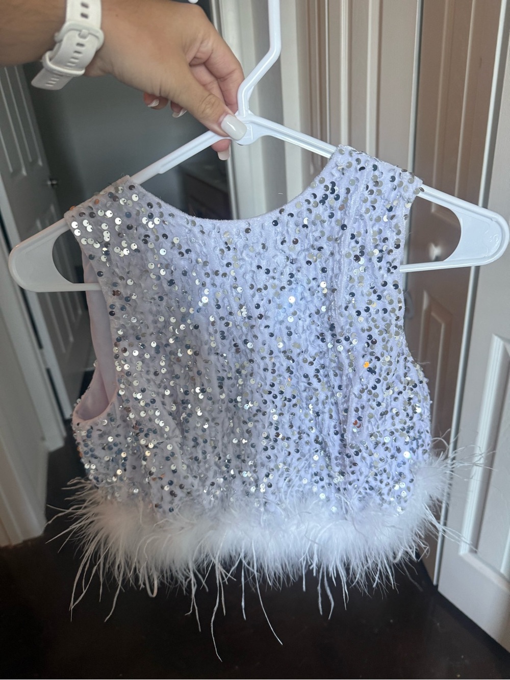 Sequin Feather Crop Top - Light Lavender